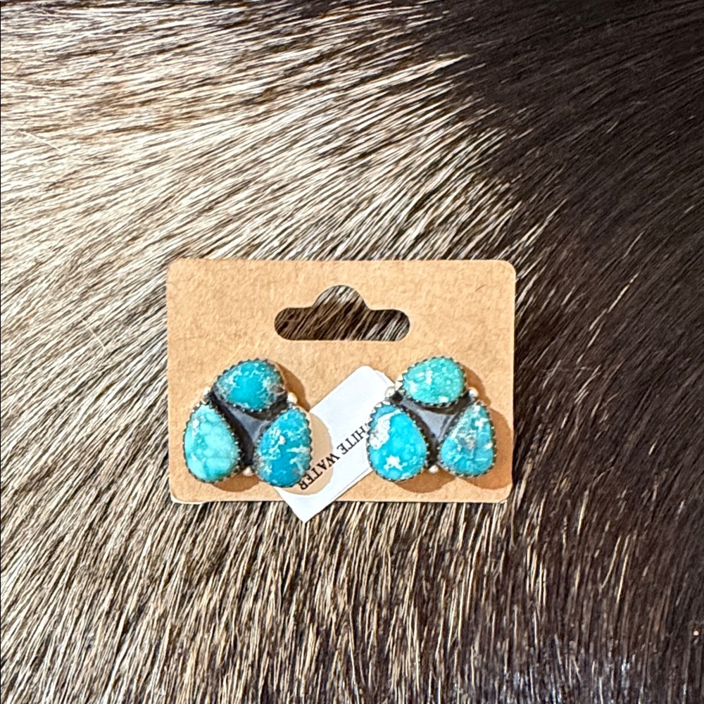 White Water Turquoise Teardrop Cluster Stud Earrings